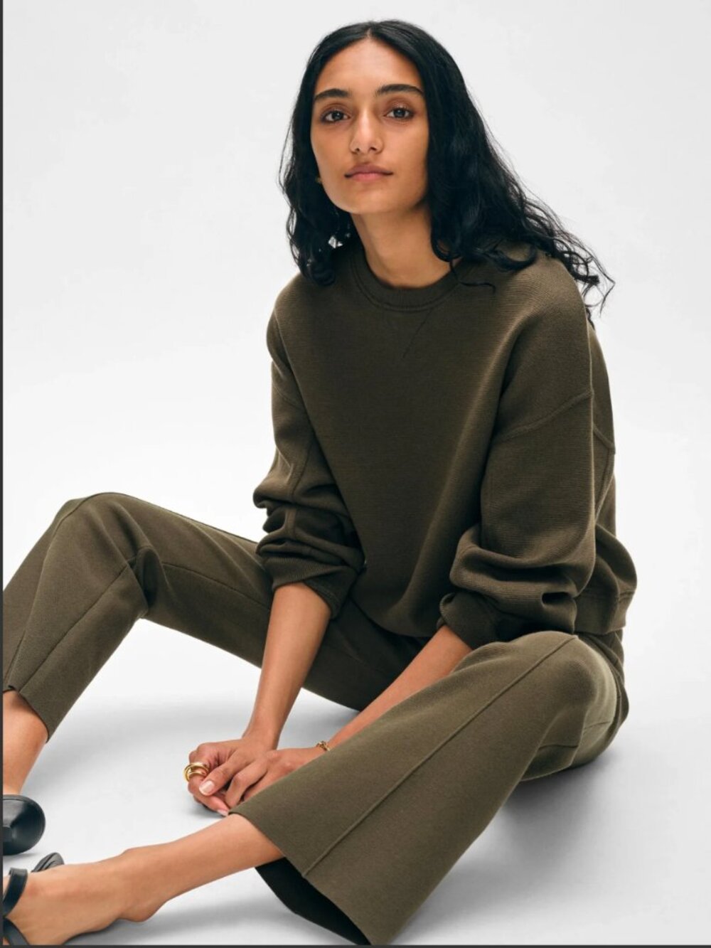 White + Warren Superfine Organic Cotton Kick Flare Pant Olive Green XS (NWT)